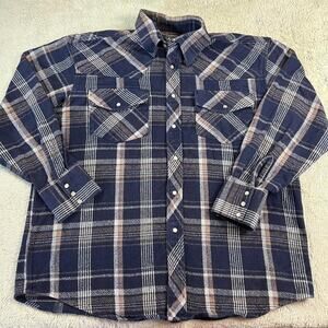 Salmon River Chamois Blue Flannel Pearl Snap men’s shirt size Large